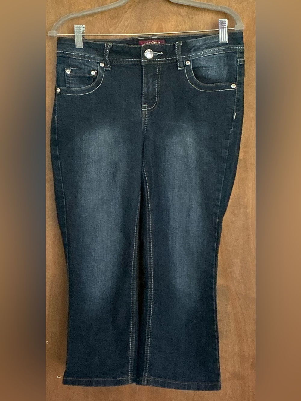 One Song Authentic Womens Size 4 Dark Wash Bling Embellished Capri Jeans Y2K